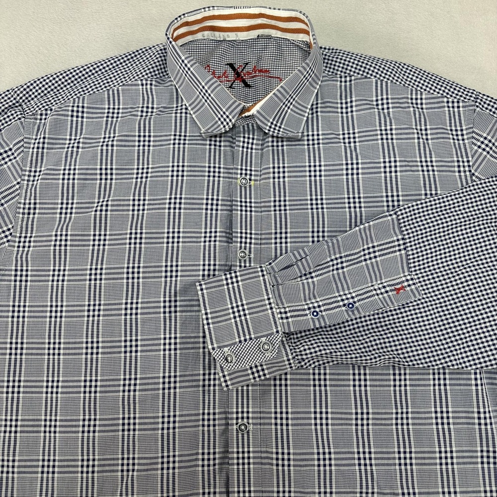Robert Graham Shirt Mens 2XL Blue Plaid Long Sleeve Button Up Embroidered Casual